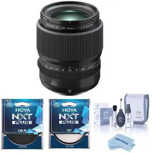 Fujinon GF 80mm f/1.7 R WR Lens, Black, Bundle with Hoya 77mm UV and CPL Filters