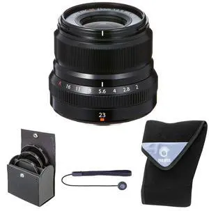 Fujifilm XF 23mm f/2 R WR Lens, Black, Bundle with 43mm Digital Essentials Filter Kit and 15x15" Lens Wrap