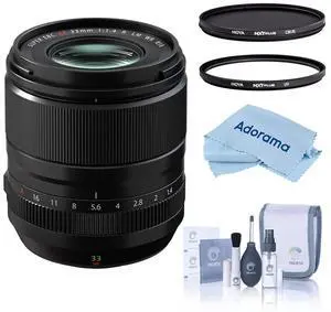 Fujifilm XF 33mm f/1.4 R LM WR Lens, Black, Bundle with Hoya 58mm UV and CPL Filters