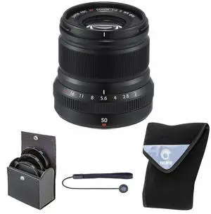 Fujifilm XF 50mm f/2 WR Lens, Black, Bundle with 46mm Digital Essentials Filter Kit and 19x19" Lens Wrap