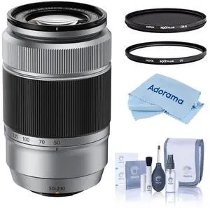 Fujifilm XC 50-230mm f/4.5-6.7 OIS II Lens, Silver, Bundle with Hoya 58mm UV and CPL Filters