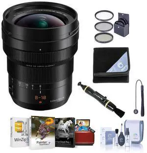 Panasonic LUMIX G Leica DG Vario-Elmarit 8-18mm f/2.8-4 Aspherical Lens for Micro Four Thirds, Bundle w/67mm Filter Kit, Cleaning Kit, Lens Wrap, Lens Cleaner, Lens Cap Tether, Mac Software Kit