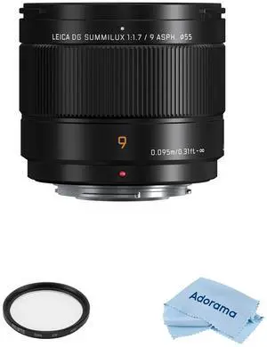 Panasonic LUMIX G Leica DG Summilux 9mm f/1.7 Aspherical Lens for Micro Four Thirds Bundle with 55mm UV Filter, Microfiber Cleaning Cloth