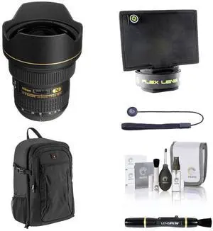 Nikon 14-24mm f/2.8G ED-IF AF-S NIKKOR Lens, Bundle with Slinger Alpine 200 Camera Backpack, Flex Lens Shade, Lens Cleaner, Cleaning Kit, Universal Lens Cap Tether