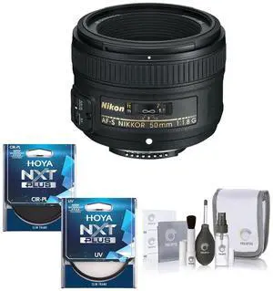 Nikon 50mm f/1.8G AF-S NIKKOR Lens, Bundle with ProOptic 58mm CPL+UV Filter Kit, Cleaning Kit