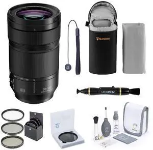 Panasonic LUMIX S 70-300mm f/4.5-5.6 Lens for L Mount, Bundle with ProOptic 77mm Filter Kit, Lens Pouch, Lens Cleaner, Cleaning Kit, Lens Cap Tether