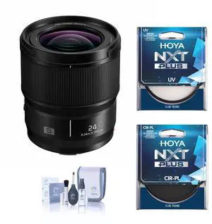 Panasonic LUMIX S 24mm f/1.8 Lens for L Mount, Bundle with Hoya NXT Plus 67mm UV+CPL Filter Kit, Cleaning Kit