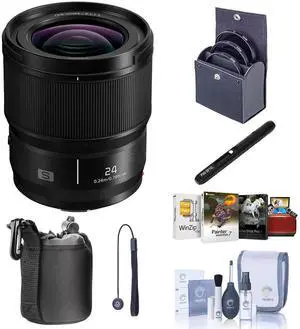 Panasonic Lumix S 24mm f/1.8 Lens for L Mount, Bundle with Mac Software Kit, 67mm Filter Kit, Pouch, Lens Cleaner, Cleaning Kit, Lens Cap Tether