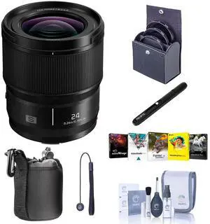 Panasonic Lumix S 24mm f/1.8 Lens for L Mount, Bundle with PC Software Kit, 67mm Filter Kit, Pouch, Lens Cleaner, Cleaning Kit, Lens Cap Tether
