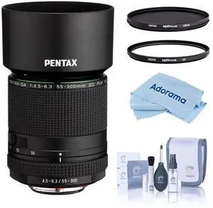 Pentax HD Pentax-DA 55-300mm f/4.5-6.3 ED PLM WR RE Lens, Black, Bundle with Hoya 58mm UV and CPL Filters