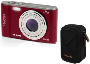 Minolta MND20 44MP 2.7K QHD 2.9" LCD Screen Digital Camera, Red, With Case