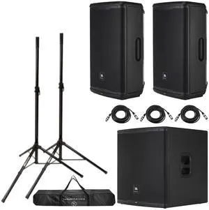 JBL EON715 15" 1300W 2-Speakers + 18" 1500W Subwoofer + Speaker Stands + 3x XLR