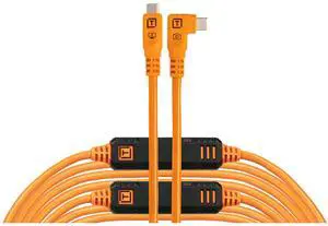Tether Tools TetherPro Optima 10G 31' USB-C Straight to USB-C Right Angle Cable, Orange