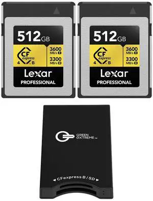 Lexar Gold Series Professional 512GB CFexpress Type-B Memory Card, 2-Pack, Bundle with USB-C Memory Card Reader