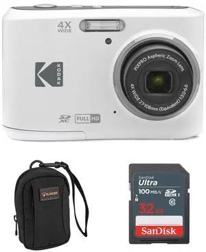 Kodak PIXPRO FZ45 Friendly Zoom 16MP FHD Digital Camera,White, w/32GB Card & Bag