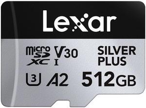 Lexar Professional 512GB SILVER PLUS UHS-I V30 microSDXC card with SD Adapter