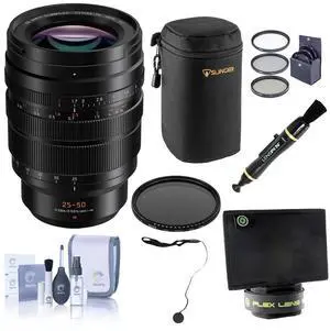 Panasonic LUMIX G Leica DG Vario-Summilux 25-50mm f/1.7 Aspherical Lens for MFT, Bundle w/77mm Filter Kit, 77mm VND Filter, Lens Case, Flex Lens Shade, Lens Cleaner, Cleaning Kit, Lens Cap Tether