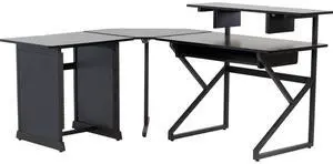 Gator Cases Content Creator Desk Set w/Corner Section and 12U Rack Table, Black