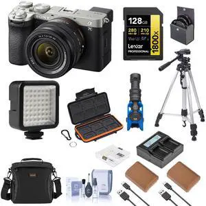 Sony Alpha a7C II Mirrorless Camera with FE 28-60mm f/4-5.6 Lens, Silver, Bundle with 2x NP-FZ100 Battery, 128GB Memory Card and Shotgun Microphone
