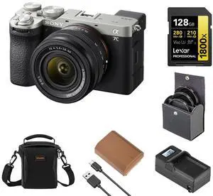 Sony Alpha a7C II Mirrorless Camera with FE 28-60mm f/4-5.6 Lens, Silver, Bundle with NP-FZ100 Battery, 128GB Memory Card and 40.5mm Filter Kit