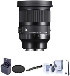 Sigma 20mm f/1.4 DG DN Art Lens for Sony E Bundle with 82mm Filter Kit, 82mm VND Filter, Lens Cleaner, Cleaning Kit, Lens Cap Tether