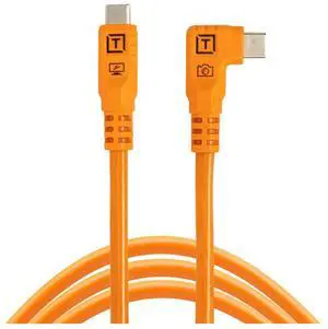 Tether Tools TetherPro Optima 10G 10' USB-C Straight to USB-C Right Angle Cable, Orange