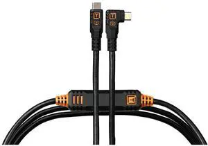 Tether Tools TetherPro Optima 10G 15' USB-C Straight to USB-C Right Angle Cable, Black