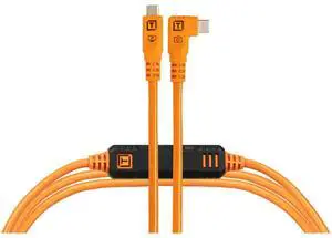 Tether Tools TetherPro Optima 10G 15' USB-C Straight to USB-C Right Angle Cable, Orange