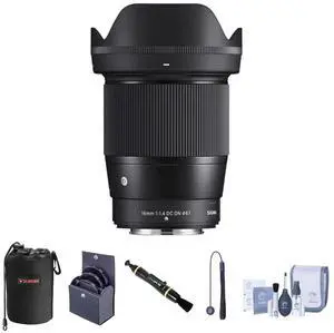 Sigma 16mm f/1.4 DC DN Contemporary Lens for Nikon Z Bundle with 67mm Filter Kit, Lens Pouch, Lens Cleaner, Cleaning Kit, Lens Cap Tether