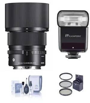 Sigma 90mm f/2.8 DG DN Contemporary Lens for L Mount, Bundle with Flashpoint Zoom-Mini TTL R2 Flash, Filter Kit, Cleaning Kit Sigma 90mm f/2.8 DG DN Contemporary Lens for L Mount, Bundle with Flashpoint Zoom-Mini TTL R2 Flash, Filter Kit, Cleaning Kit