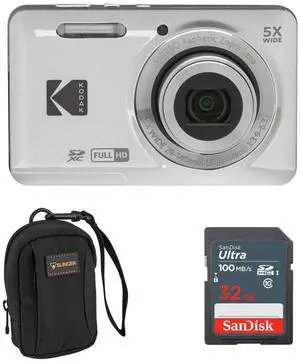 Kodak PIXPRO FZ55 Friendly Zoom Digital Camera, Silver, With SD Card &Camera Bag