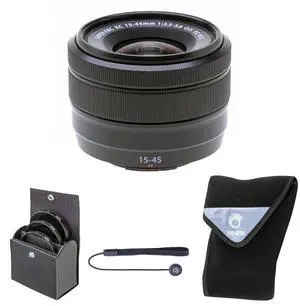 Fujifilm XC 15-45mm f/3.5-5.6 OIS PZ Lens, Black, Bundle with 52mm Digital Essentials Filter Kit and 15x15" Lens Wrap