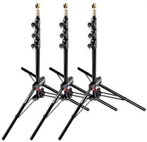 Manfrotto 1051BAC 83" Air Cushioned Aluminum Mini Compact Stand with 4-Sections & 3 Risers, Black - Pack of 3 Stands