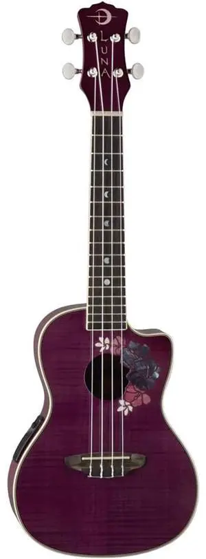Luna Uke Concert QMaple Semi Acoustic Ukulele with Preamplifier, Flora #UKE FLO