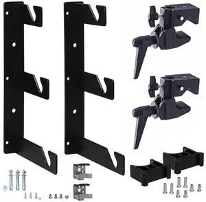 Flashpoint Background Holder Triple Hooks, Pair, Black, Bundle with 2x Super Clamp and Bumpers