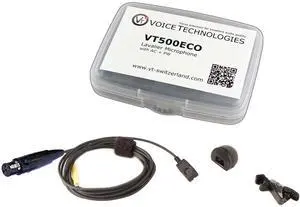 Voice Technologies VT500ECO Omnidirectional Miniature Lavalier Microphone Kit with TA4F Connector for Shure Transmitters, Black