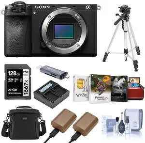 Sony Sony Alpha a6700 Mirrorless Camera Body Bundle with Shoulder Bag, 128GB SD Card, Card Reader, Corel Mac & PC Software Kit, 2x Extra Battery, Charger, Tripod, Cleaning Kit
