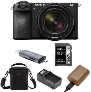Sony Sony Alpha a6700 Mirrorless Camera Body with E 18-135mm f/3.5-5.6 OSS Lens Bundle with Shoulder Bag, 128GB SD Card, Card Reader, Extra Battery, Charger