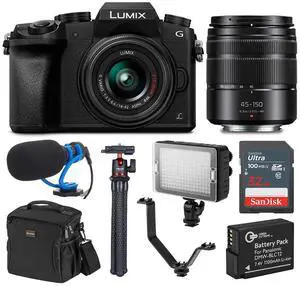 Panasonic LUMIX DMC-G7 Mirrorless Camera w/ LUMIX G Vario 14-42mm, 45-150mm Lens