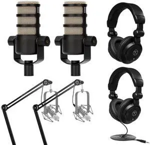 Rode 2x PodMic Dynamic Podcasting Microphone w/Broadcast Arm, Headphones, Cable