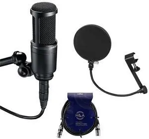 Audio-Technica AT2020 Side-Address Cardioid Mic W/ H&A Pop Filter/ 25' Cable