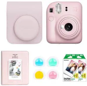 Fujifilm Fujifilm Instax Mini 12 Instant Film Camera, Blossom Pink Bundle with Instax Mini Custom Case, Accessory Kit and Daylight Film, 2x Twin Pack (40 Exposures) ISO 800