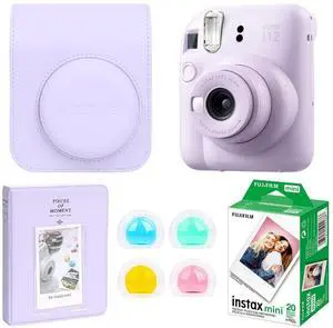 Fujifilm Fujifilm Instax Mini 12 Instant Film Camera, Lilac Purple Bundle with Instax Mini Custom Case, Accessory Kit and Daylight Film, Twin Pack (20 Exposures) ISO 800