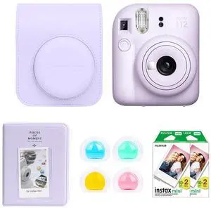 Fujifilm Fujifilm Instax Mini 12 Instant Film Camera, Lilac Purple Bundle with Instax Mini Custom Case, Accessory Kit and Daylight Film, 2x Twin Pack (40 Exposures) ISO 800