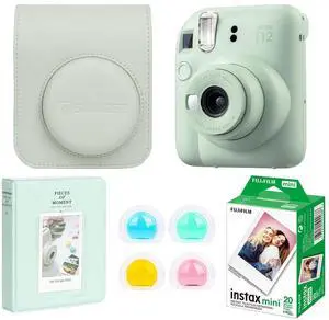 Fujifilm Fujifilm Instax Mini 12 Instant Film Camera, Mint Green Bundle with Instax Mini Custom Case, Accessory Kit and Daylight Film, Twin Pack (20 Exposures) ISO 800