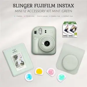 Fujifilm Fujifilm Instax Mini 12 Instant Film Camera, Mint Green Bundle with Instax Mini Custom Case, Accessory Kit and Daylight Film, 4x Twin Pack (80 Exposures) ISO 800