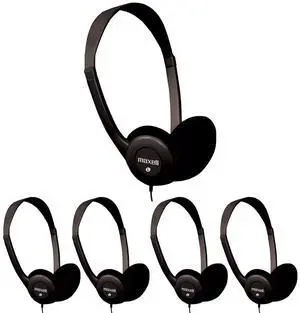 Maxell HP-100 Wired Stereo On-Ear Headphones, Black, 5-Pack #190319 5