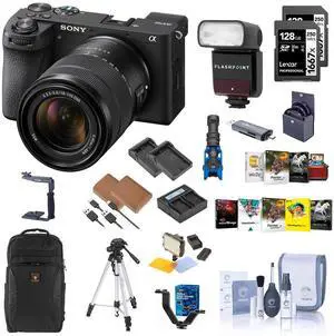 Sony Sony Alpha a6700 Camera with E 18-135mm f/3.5-5.6 OSS Lens Bundle with Backpack, 2x 128GB SD Card, Card Reader, Corel Mac & PC Software Kit, 2x Extra Battery, Charger, Tripod, and More (15 Items)