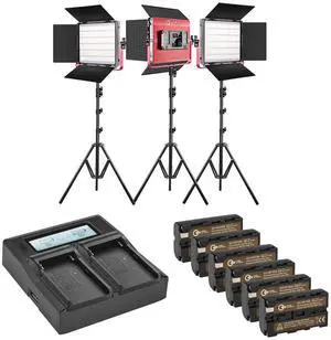 GVM 1200D 50W Bi-Color RGB Studio Soft LED Panel 3-Light Kit,w/Batteries&Charger
