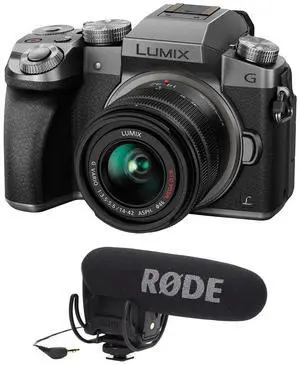 Panasonic LUMIX DMC-G7 Mirrorless Micro Four Thirds Digital Camera with 14-42mm Lens, 16MP, Silver - Rode Microphones VideoMic Pro R Cardioid Condenser Microphone